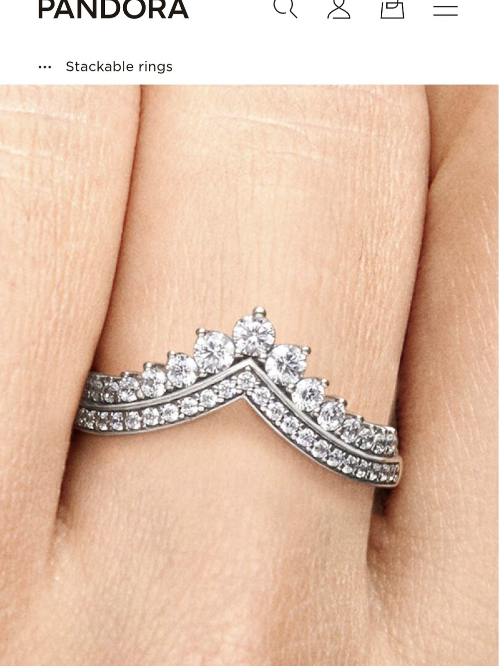 Pandora Silver V-Crown Stackable Ring with Cubic Zirconia